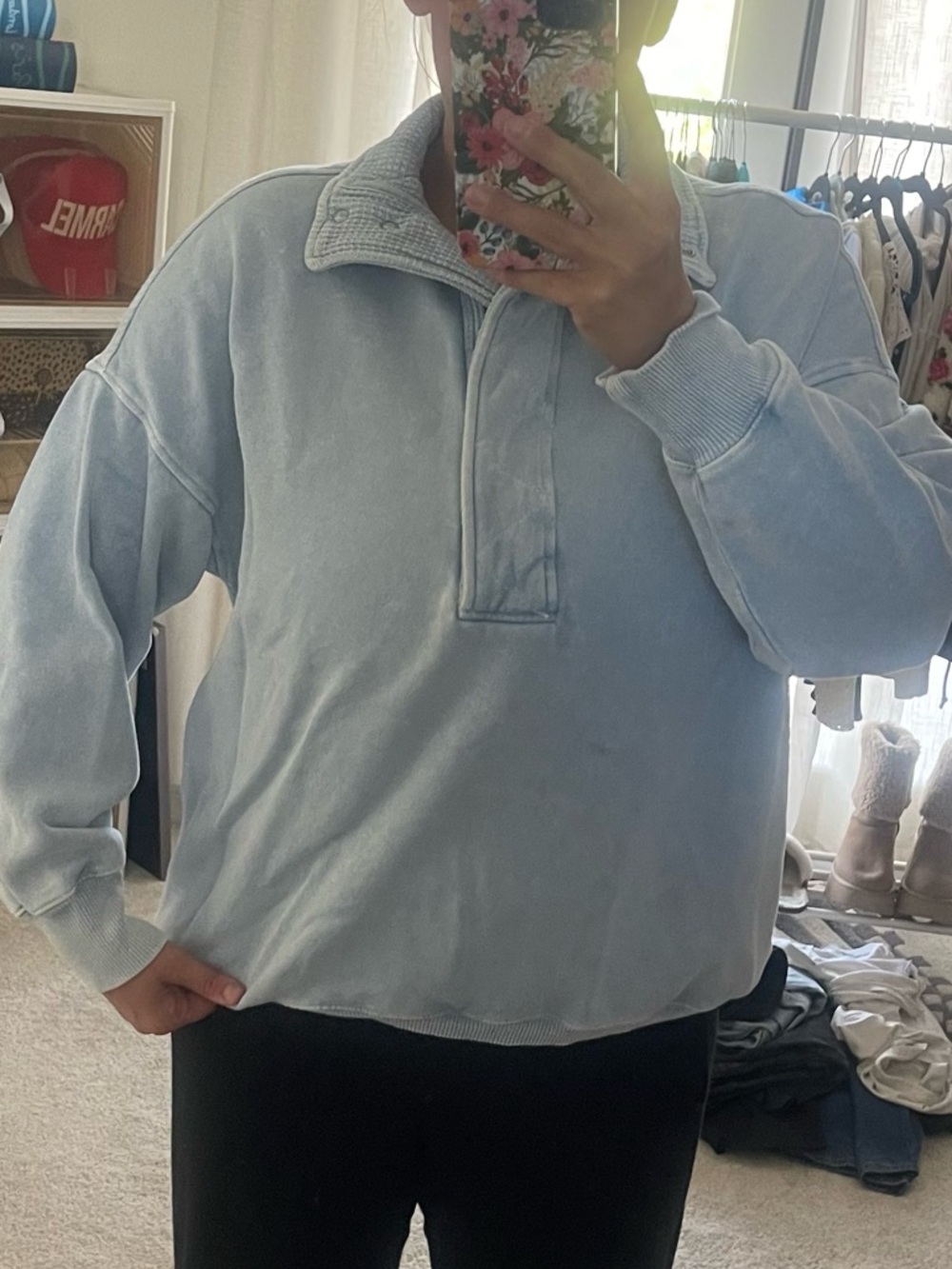 Light Blue Aerie button up Pullover Sweatshirt
